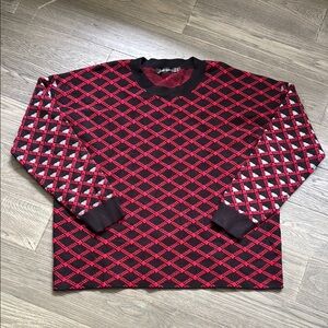 Gabby Isabella | Black and Red Crewneck Sweater w/ Geometric Pattern Size Large
